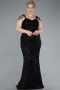 Black Long Beaded Plus Size Evening Gown ABU4890
