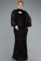Black Long Beaded Plus Size Evening Gown ABU4890