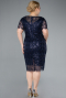 Navy Blue Short Sleeve Beaded Midi Evening Gown ABK2330