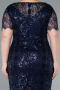 Navy Blue Short Sleeve Beaded Midi Evening Gown ABK2330