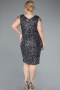 Anthracite V Neck Midi Sequined Plus Size Evening Gown ABK2331