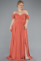 Peach Boat Neck Long Chiffon Plus Size Prom Dress ABU3738