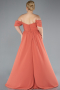 Peach Boat Neck Long Chiffon Plus Size Prom Dress ABU3738