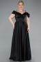 Black Satin Off Shoulder Long Satin Plus Size Evening Gown ABU4869