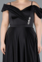 Black Satin Off Shoulder Long Satin Plus Size Evening Gown ABU4869