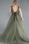 Olive Drab Sleeveless Stoned Long Plus Size Haute Couture Dress ABU4456