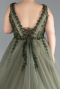 Olive Drab Sleeveless Stoned Long Plus Size Haute Couture Dress ABU4456