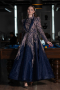 Navy Blue Long Sleeve High Collar Sequined Embroidered Hijab Dress ABK2311