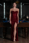 Burgundy Strapless Underwire Slit Long Sequin Evening Gown ABU4842