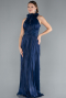 Navy Blue Halter Neck Long Chiffon Evening Dress ABU4811