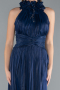 Navy Blue Halter Neck Long Chiffon Evening Dress ABU4811