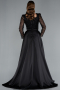 Black Long Sleeve Square Neckline Beaded Portable Tails Evening Gown ABU4603