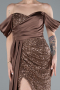 Copper Boat Neck Slit Long Sequined Evening Gown ABU4085