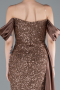 Copper Boat Neck Slit Long Sequined Evening Gown ABU4085