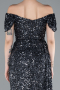 Anthracite Boat Neck Slit Long Sequin Evening Gown ABU4843