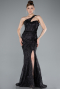 Black One Shoulder Slit Long Glitter Mermaid Evening Gown ABU4697