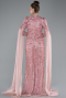 Long Powder Color Hijab Dress ABU4930