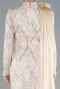 Long Beige Dantelle Hijab Dress ABU4933