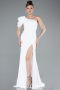 White One Shoulder Slit Long Chiffon Prom Dress ABU4091