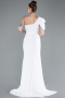 White One Shoulder Slit Long Chiffon Prom Dress ABU4091