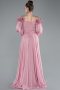 Powder Color Floral Boat Neck Long Sleeve Chiffon Prom Gown ABU4130