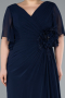 Long Navy Blue Chiffon Plus Size Evening Dress ABU4911