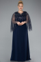 Navy Blue Stones On Top Two Piece Long Plus Size Evening Gown ABU4888