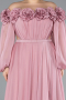Powder Color Boat Neck Long Sleeve Plus Size Chiffon Prom Gown ABU4131
