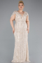 Long Beige Dantelle Plus Size Engagement Dress ABU4948