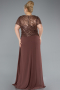 Copper Short Sleeve Beaded Slit Long Plus Size Chiffon Evening Gown ABU4806