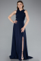 Long Navy Blue Chiffon Prom Gown ABU4965
