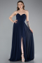 Long Navy Blue Chiffon Prom Gown ABU4966