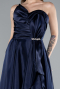 Navy Blue Strapless Slit Long Satin Prom Dress ABU4561