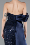 Long Navy Blue Beaded Mermaid Evening Gown ABU4986