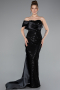 Long Black Beaded Mermaid Evening Gown ABU4986