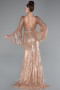 Gold Slit Shawl Sleeve Long Special Design Beaded Evening Dress ABU5002