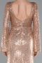 Gold Slit Shawl Sleeve Long Special Design Beaded Evening Dress ABU5002
