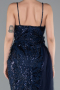 Navy Blue Strappy Tail Long Beaded Special Design Evening Dress ABU5003