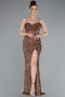 Copper Strapless Underwire Slit Long Sequin Evening Gown ABU4842
