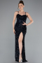 Navy Blue Strapless Underwire Slit Long Sequin Evening Gown ABU4842