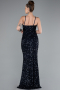 Navy Blue Strapless Underwire Slit Long Sequin Evening Gown ABU4842