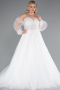 White Stone Embroidered Long Sleeve Plus Size Wedding Dress ABG118