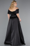 Long Black Satin Plus Size Evening Gown ABU4998