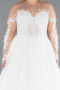 White Laced Long Sleeve Princess Plus Size Wedding Dress ABG041