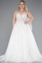 White Strapless Long Neckline Stoned Plus Size Wedding Dress ABG040
