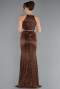 Brown Halter Neck Slit Long Evening Gown ABU4324