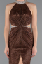 Brown Halter Neck Slit Long Evening Gown ABU4324