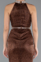 Brown Halter Neck Slit Long Evening Gown ABU4324