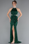 Emerald Green Halter Neck Slit Long Evening Gown ABU4324