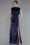 Long Navy Blue Satin Evening Dress ABU2133